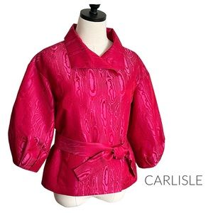 Carlisle deep pink silk moire jacket blouse size 8